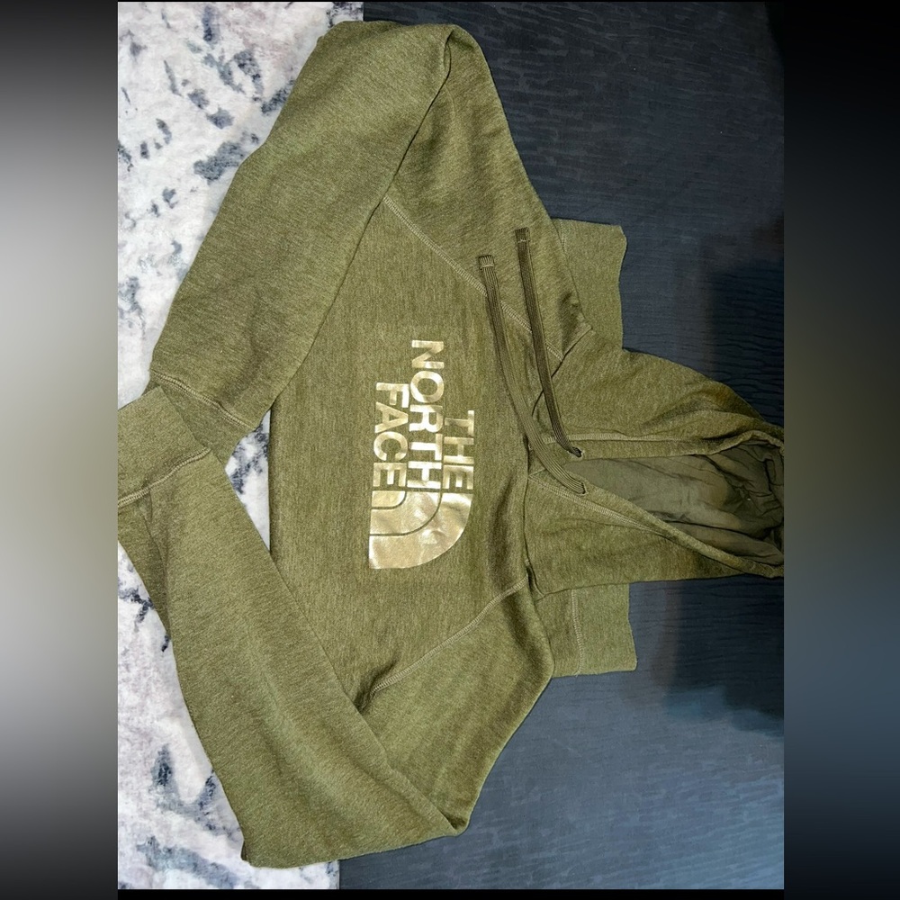 North face army green and gold hoodie